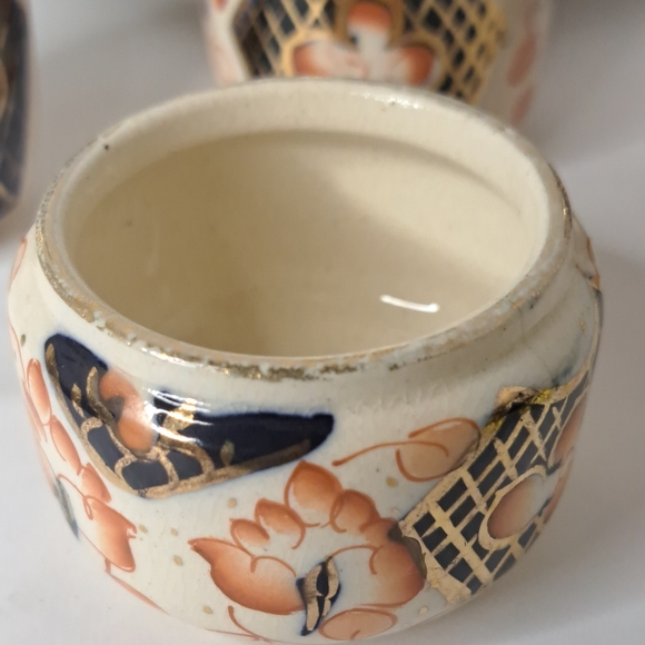 Vintage 1940's English Hand Painted Imari Style Condiment Set  EPNS Silver Plate - Picture 8 of 13